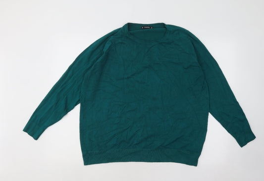 Dunnes Stores Womens Green Round Neck Cotton Pullover Jumper Size 2XL