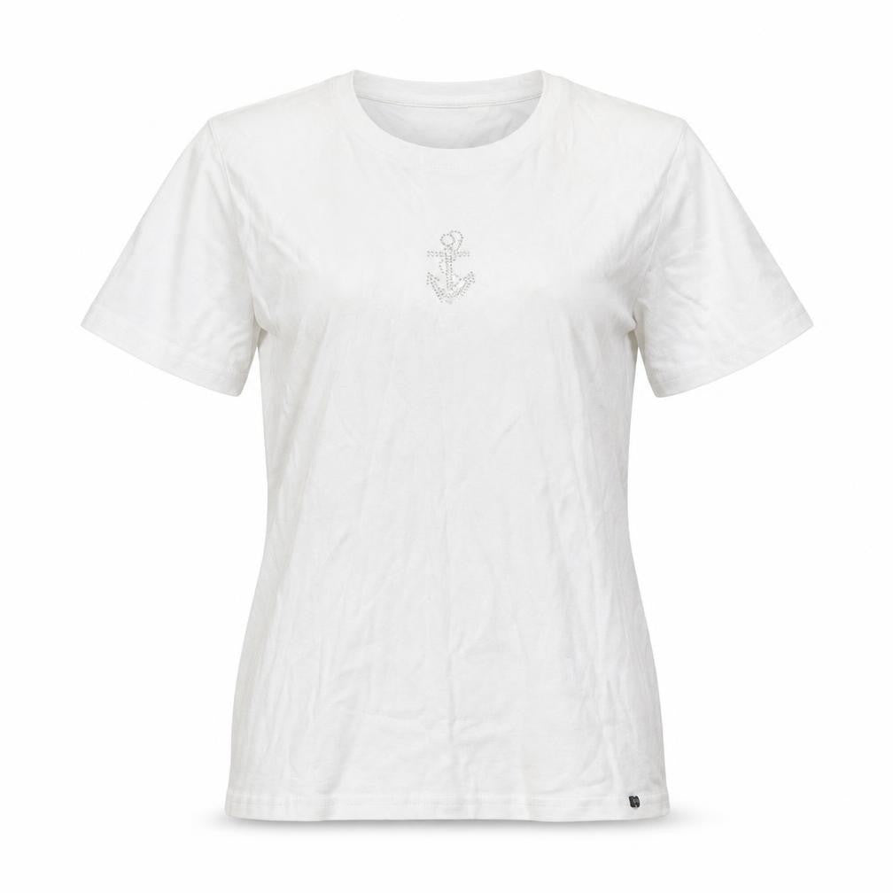 Paco Marine Womens White Cotton Basic T-Shirt Size S Round Neck - Anchor