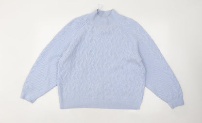 Dunnes Womens Blue Mock Neck Geometric Acrylic Pullover Jumper Size M
