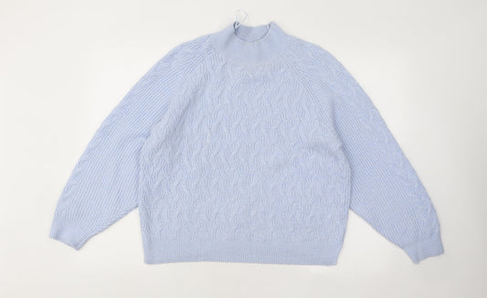 Dunnes Stores Womens Blue Mock Neck Geometric Acrylic Pullover Jumper Size M