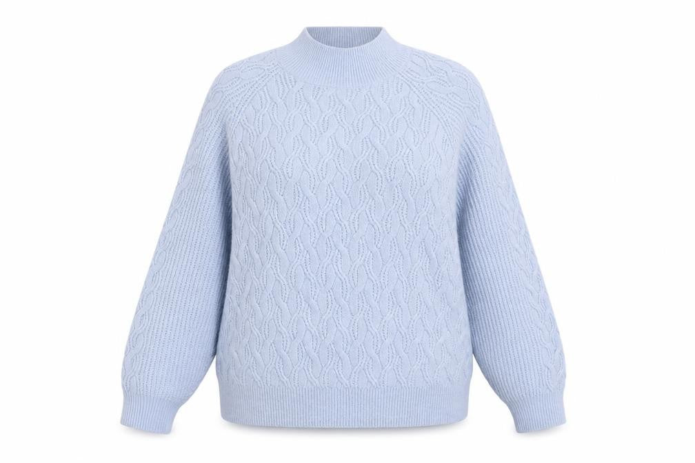 Dunnes Stores Womens Blue Mock Neck Geometric Acrylic Pullover Jumper Size M