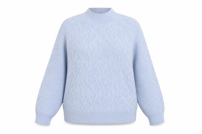 Dunnes Womens Blue Mock Neck Geometric Acrylic Pullover Jumper Size M