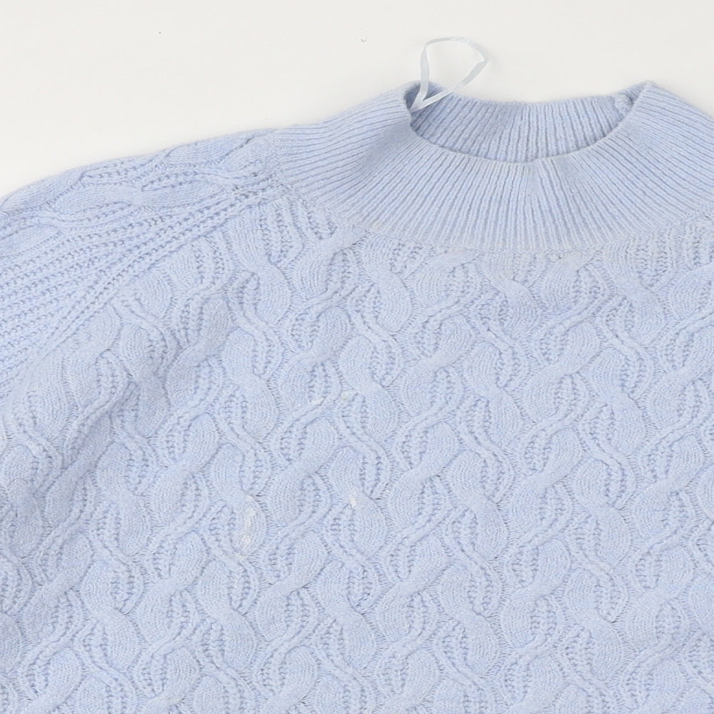 Dunnes Stores Womens Blue Mock Neck Geometric Acrylic Pullover Jumper Size M