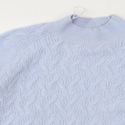 Dunnes Womens Blue Mock Neck Geometric Acrylic Pullover Jumper Size M