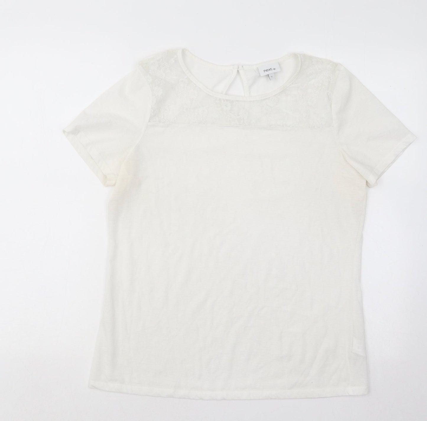 NEXT Womens White Floral Nylon Basic T-Shirt Size 12 Round Neck