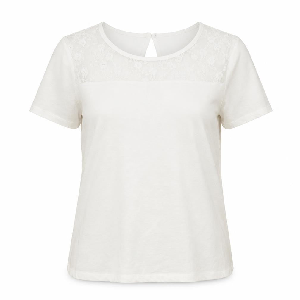 NEXT Womens White Floral Nylon Basic T-Shirt Size 12 Round Neck