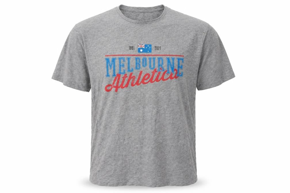 Jeff&Co Mens Grey Cotton T-Shirt Size M Round Neck - Melbourne Athletic