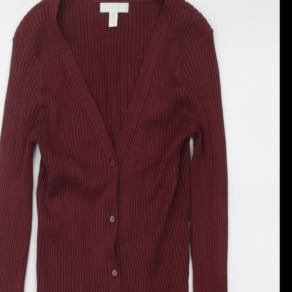 H&M Womens Purple V-Neck Viscose Cardigan Jumper Size M