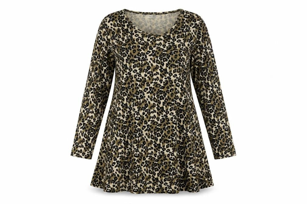 Label Be Womens Multicoloured Animal Print Cotton Skater Dress Size 14 Round Neck Pullover - Leopard pattern