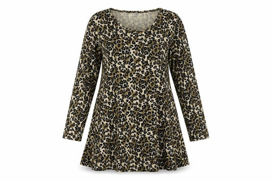 Label Be Womens Multicoloured Animal Print Cotton Skater Dress Size 14 Round Neck Pullover - Leopard pattern
