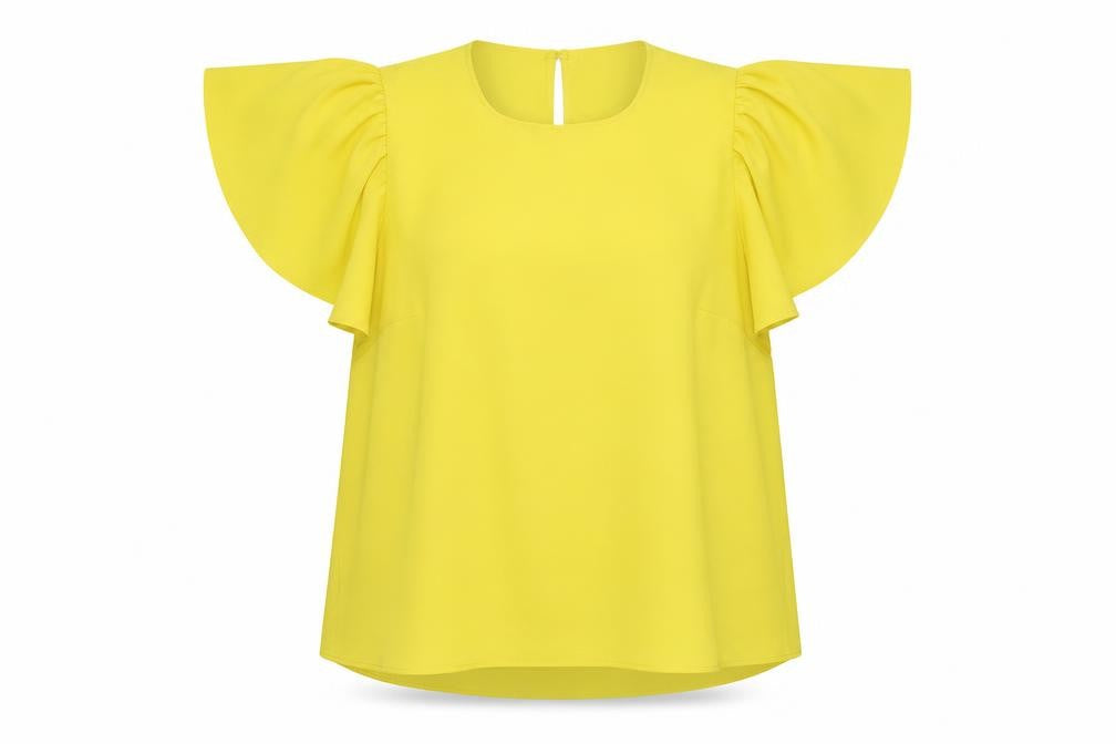 Nutmeg Womens Yellow Polyester Basic Blouse Size 12 Round Neck - Flared Sleeves