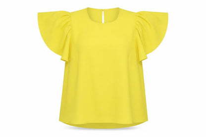 Nutmeg Womens Yellow Polyester Basic Blouse Size 12 Round Neck - Flared Sleeves