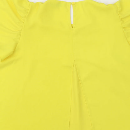 Nutmeg Womens Yellow Polyester Basic Blouse Size 12 Round Neck - Flared Sleeves