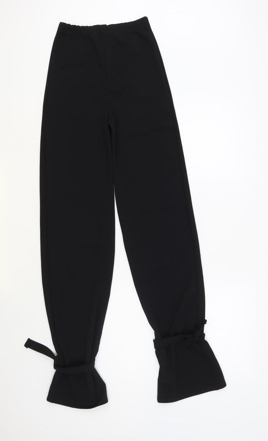MissyEmpire Womens Black Polyester Trousers Size 6 L34 in Regular - Tie Detail