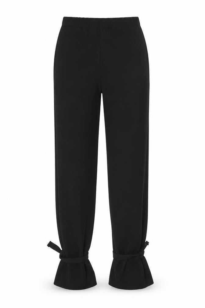 MissyEmpire Womens Black Polyester Trousers Size 6 L34 in Regular - Tie Detail