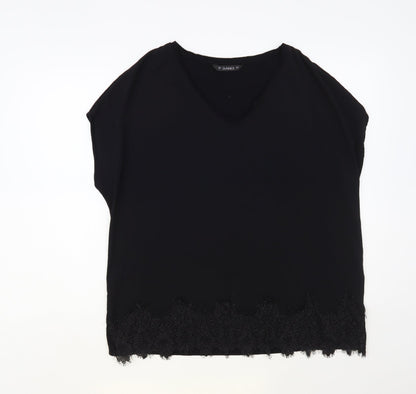Dunnes Womens Black Polyester Basic Blouse Size L V-Neck - Lace Detail