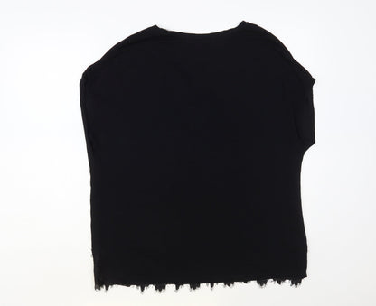 Dunnes Womens Black Polyester Basic Blouse Size L V-Neck - Lace Detail