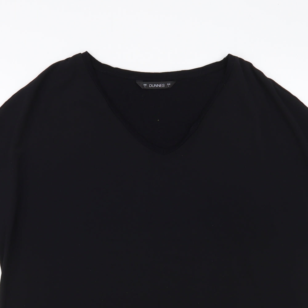 Dunnes Stores Womens Black Polyester Basic Blouse Size L V-Neck - Lace Detail