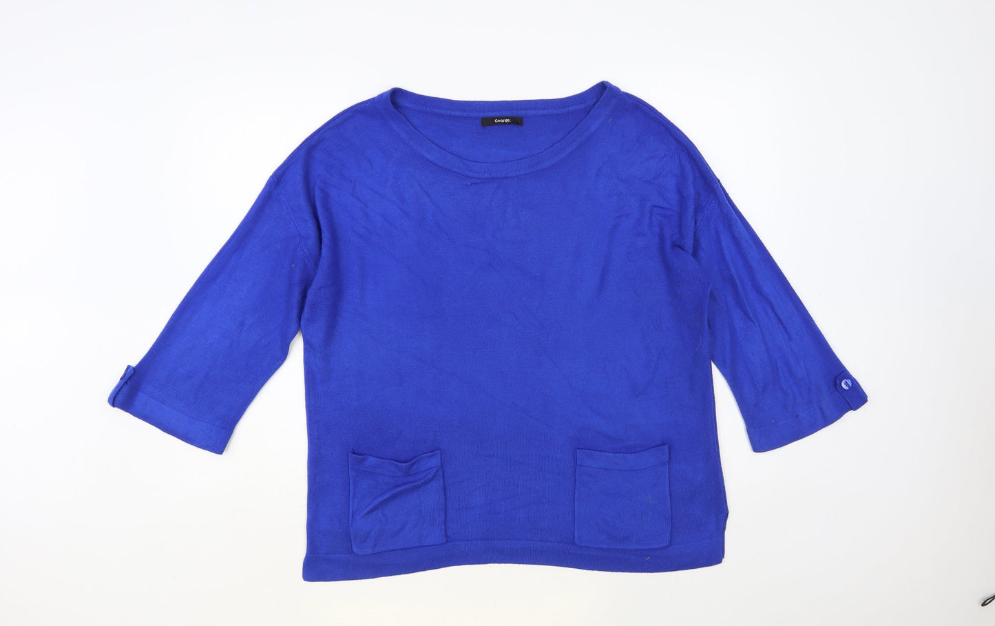 George Womens Blue Boat Neck Acrylic Pullover Jumper Size 16