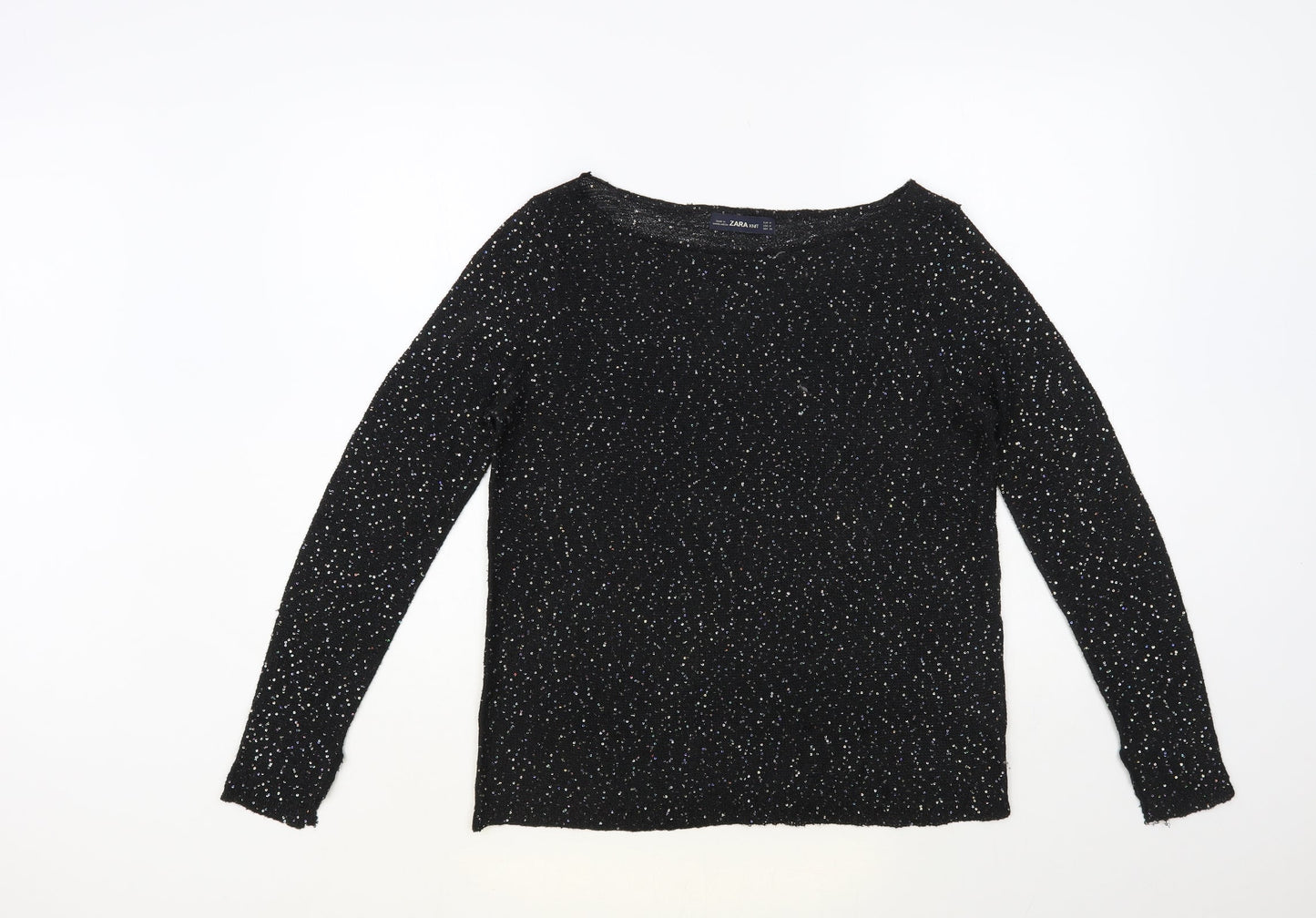 Zara Womens Black Boat Neck Polyester Pullover Jumper Size M