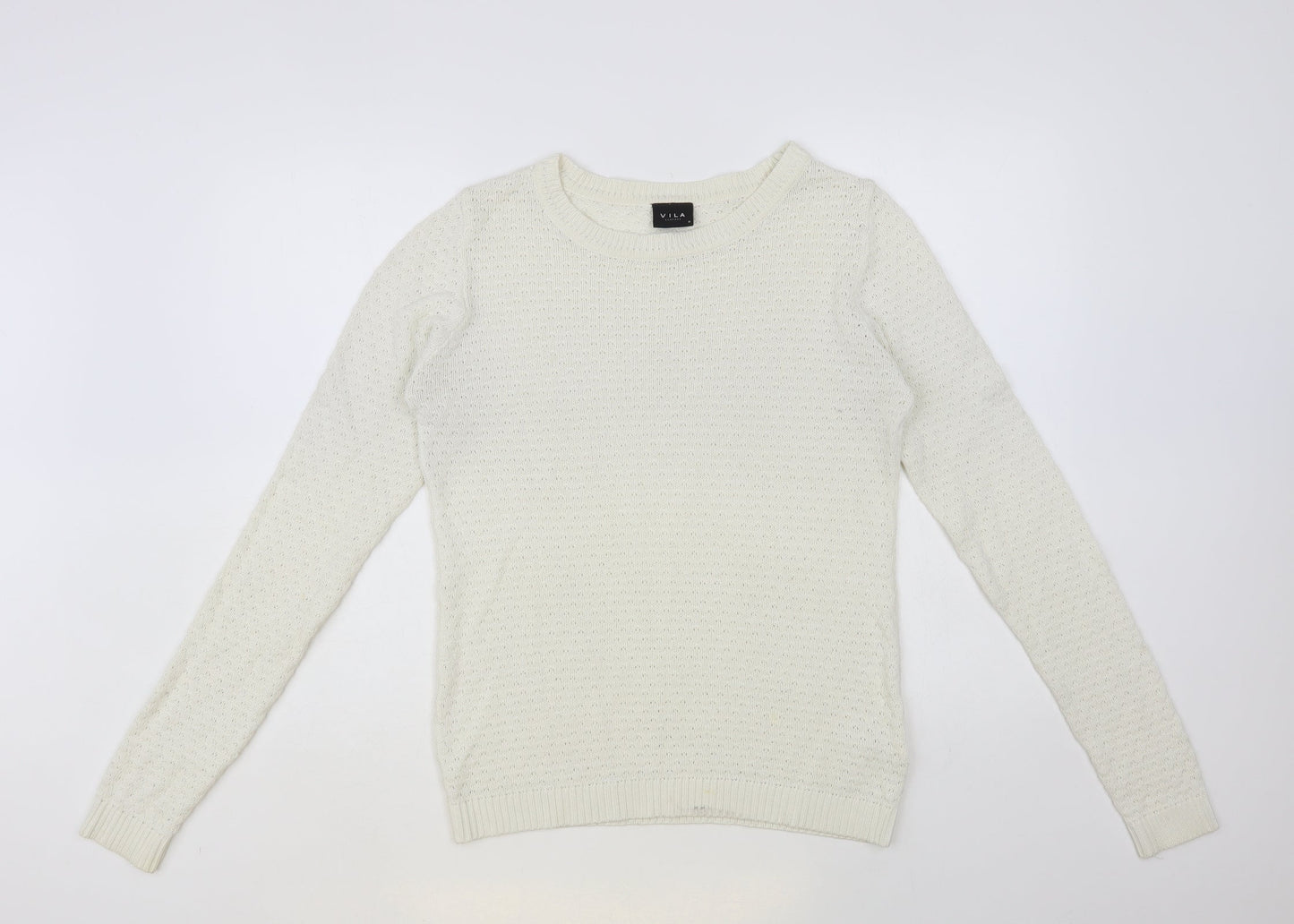 VILA Womens White Round Neck Acrylic Pullover Jumper Size M