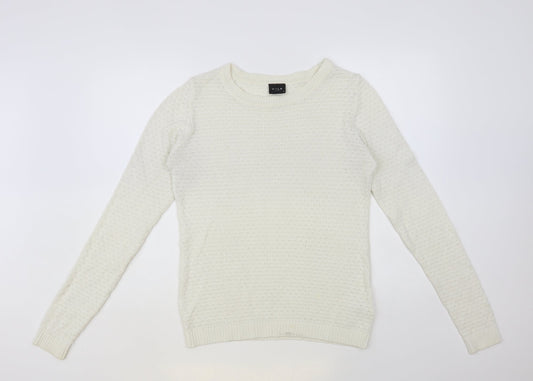 VILA Womens White Round Neck Acrylic Pullover Jumper Size M