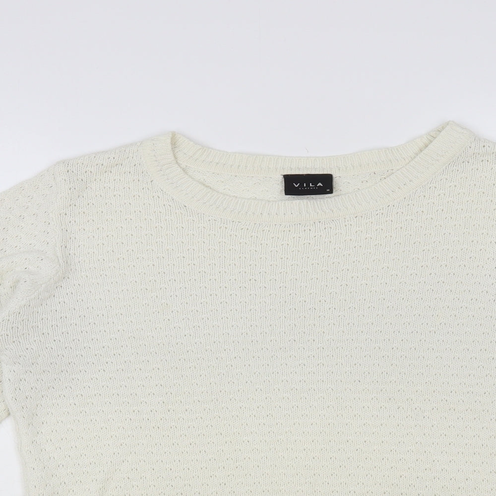 VILA Womens White Round Neck Acrylic Pullover Jumper Size M