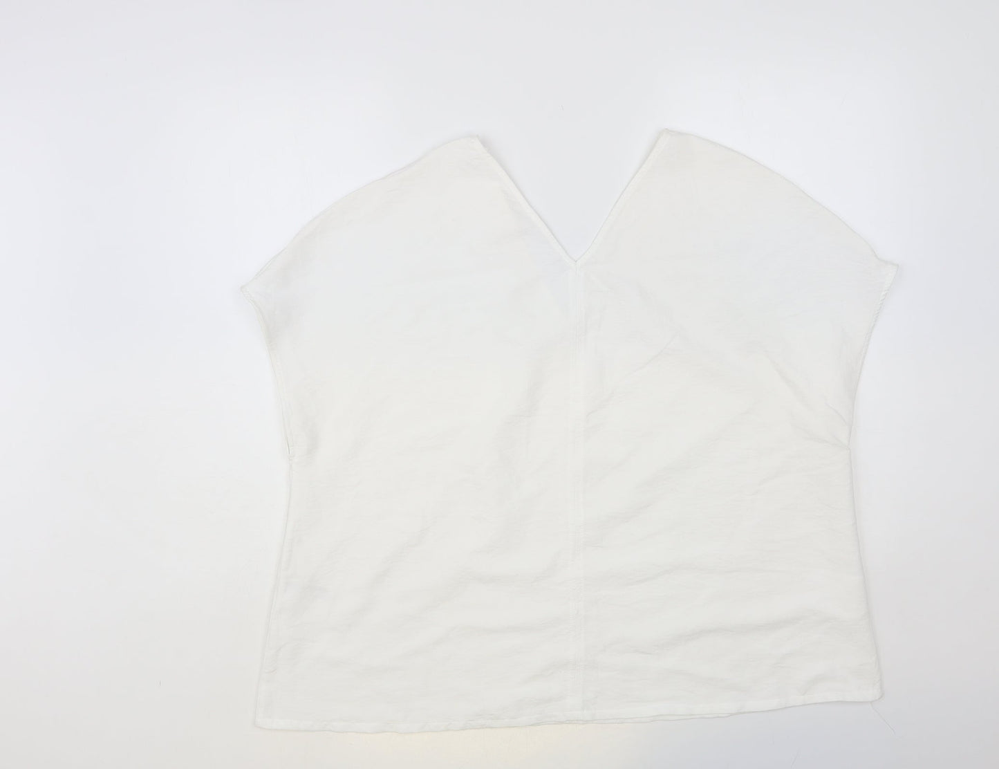 Primark Womens White Polyester Basic Blouse Size 14 V-Neck