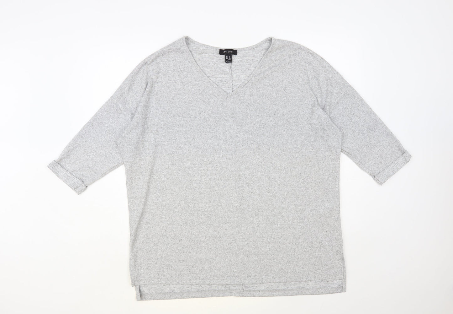 New Look Womens Grey V-Neck Polyester Pullover Jumper Size M