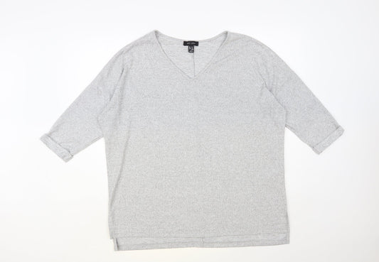 New Look Womens Grey V-Neck Polyester Pullover Jumper Size M