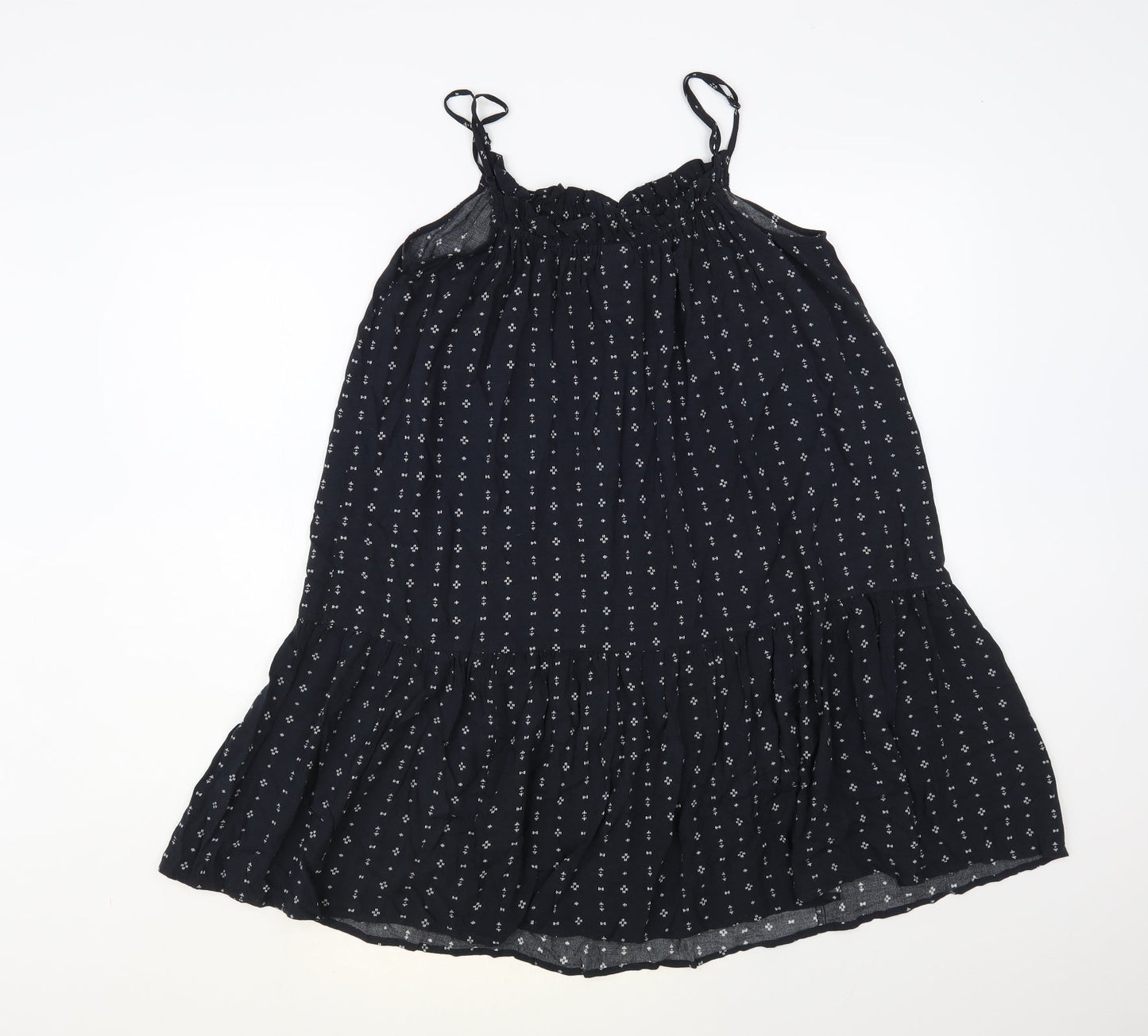 H&M Womens Blue Geometric Viscose Slip Dress Size 8 Square Neck Pullover