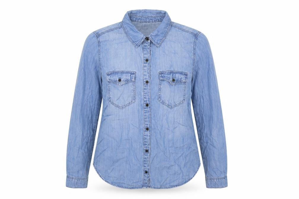 Life In Progress Womens Blue Lyocell Basic Button-Up Size S Collared