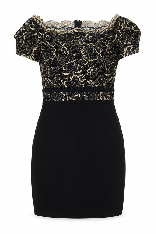 Paper Dolls Womens Black Floral Viscose Mini Size 10 Off the Shoulder Zip - Lace Detail