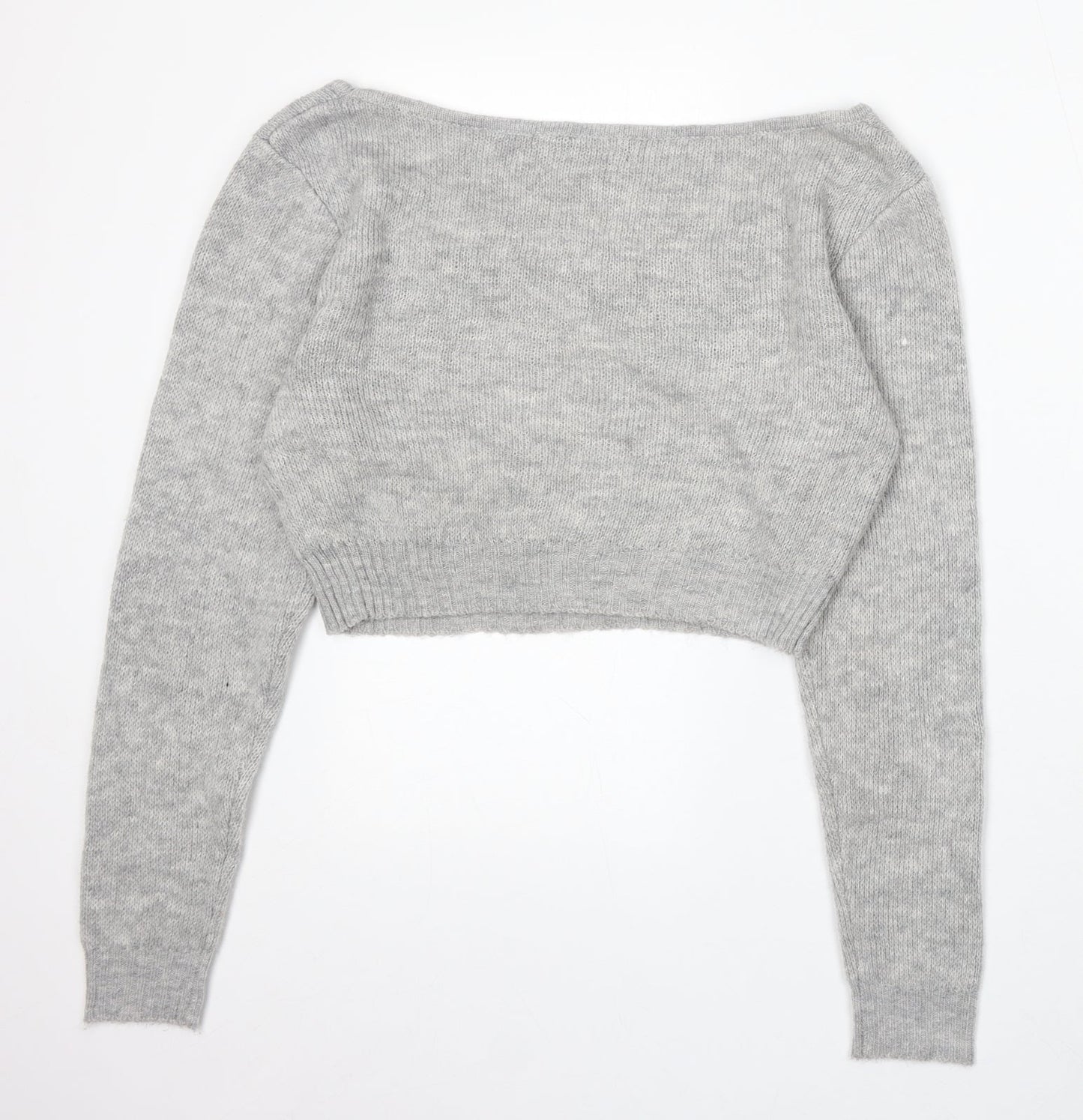 PRETTYLITTLETHING Womens Grey Boat Neck Acrylic Pullover Jumper Size M