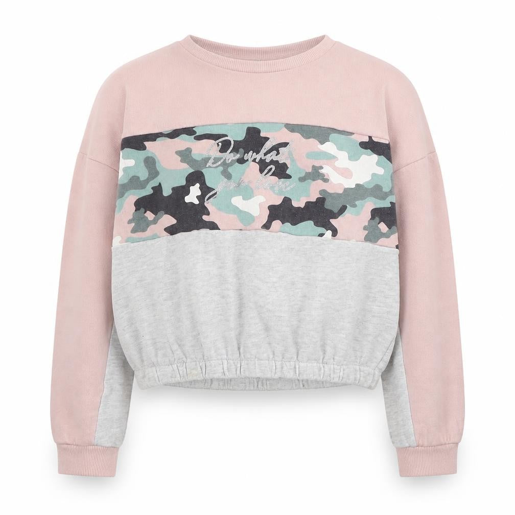 Pep&Co Girls Pink Camouflage Cotton Pullover Sweatshirt Size 11-12 Years Pullover - Do What You Love