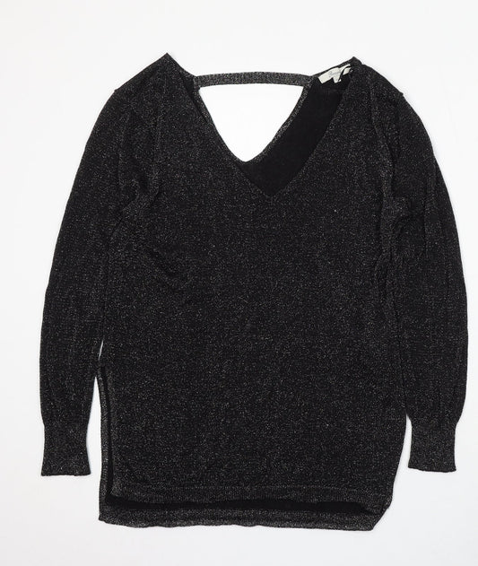 Peacocks Womens Black V-Neck Polyester Pullover Jumper Size 12