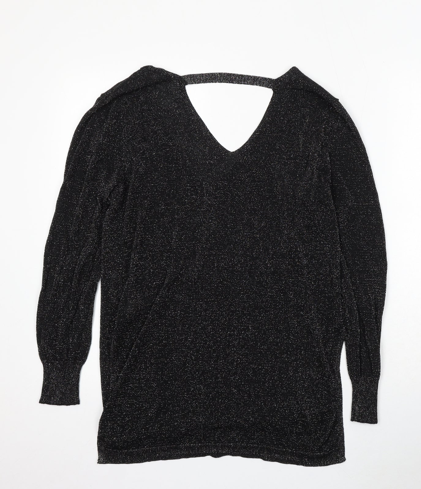 Peacocks Womens Black V-Neck Polyester Pullover Jumper Size 12