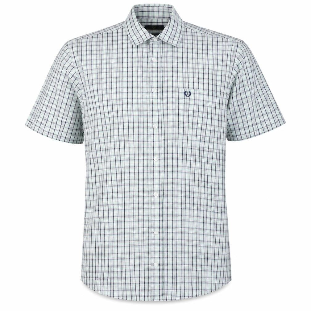 Lincoln Mens Green Check Polyester Button-Up Size L Collared Button