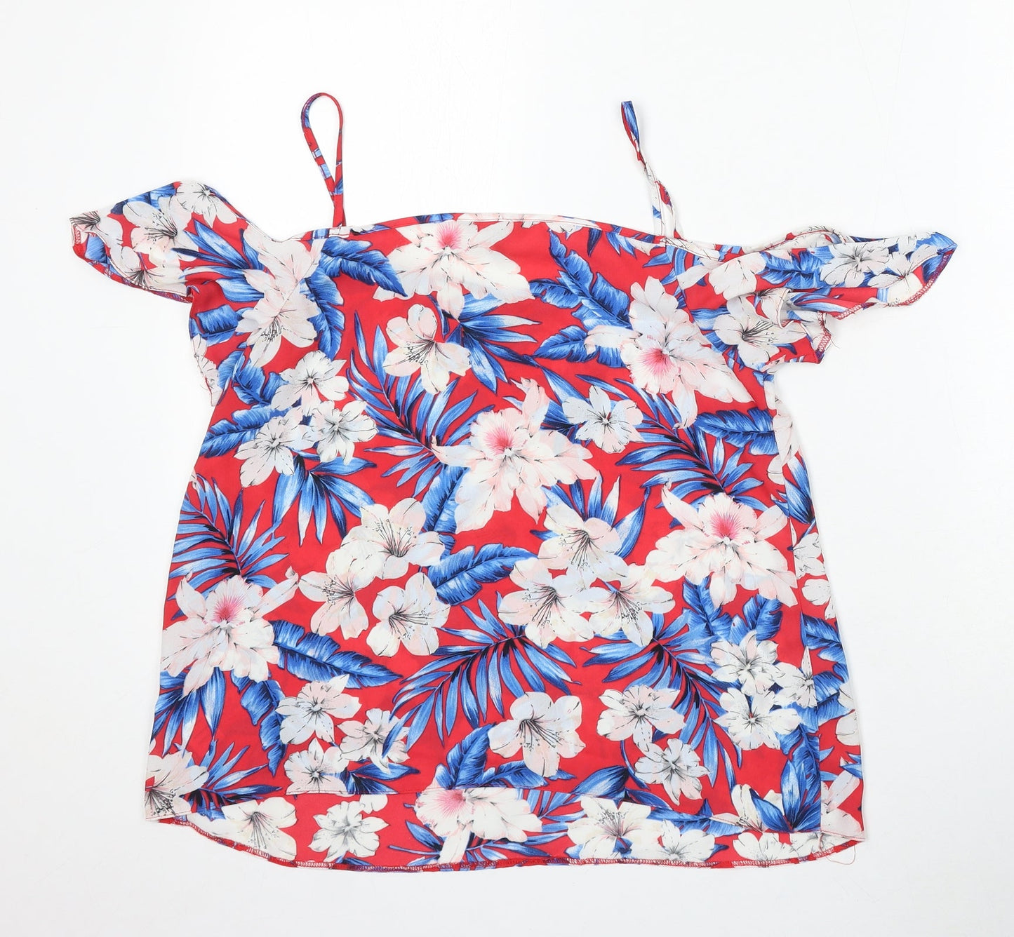 New Look Womens Red Floral Polyester Basic Blouse Size 10 Square Neck
