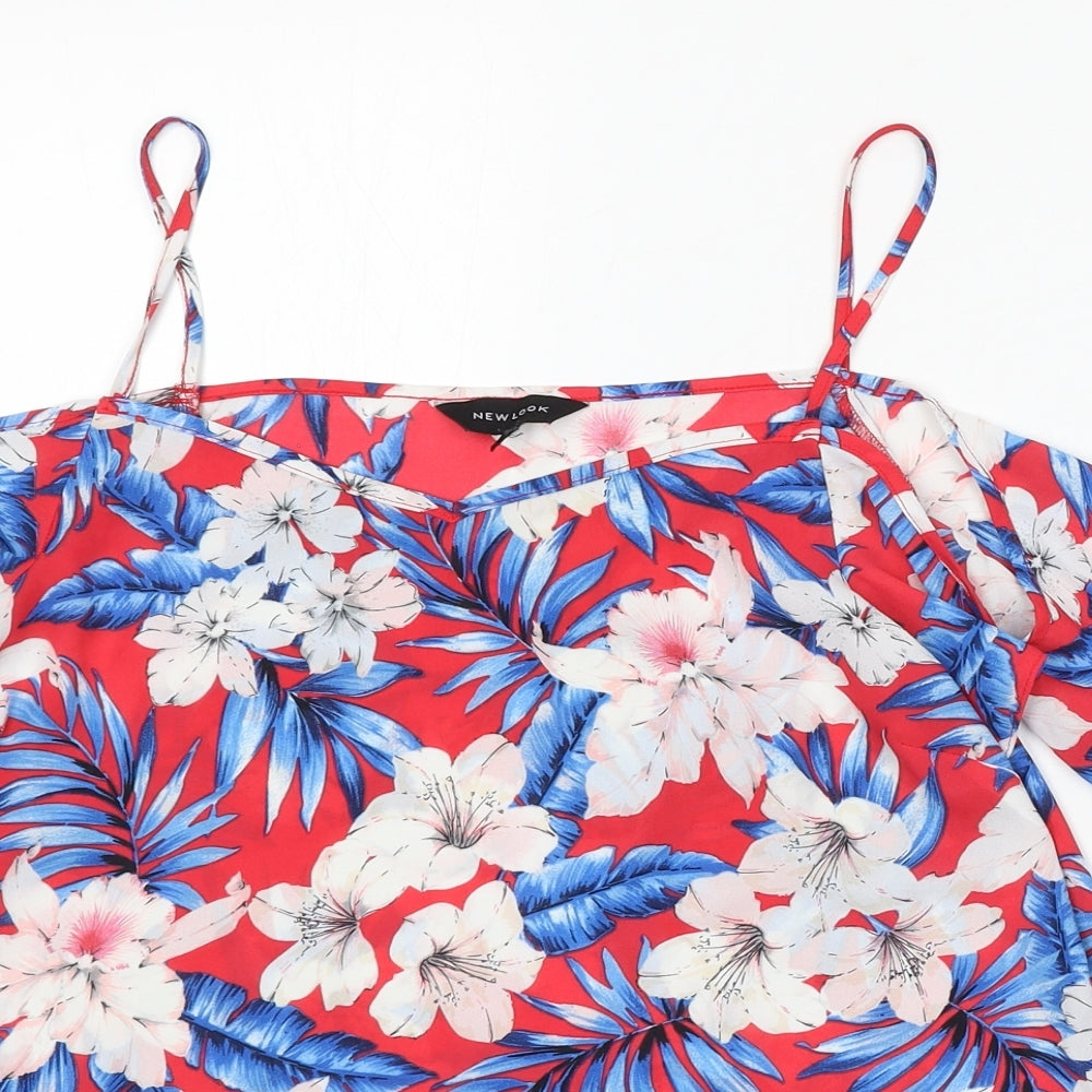 New Look Womens Red Floral Polyester Basic Blouse Size 10 Square Neck