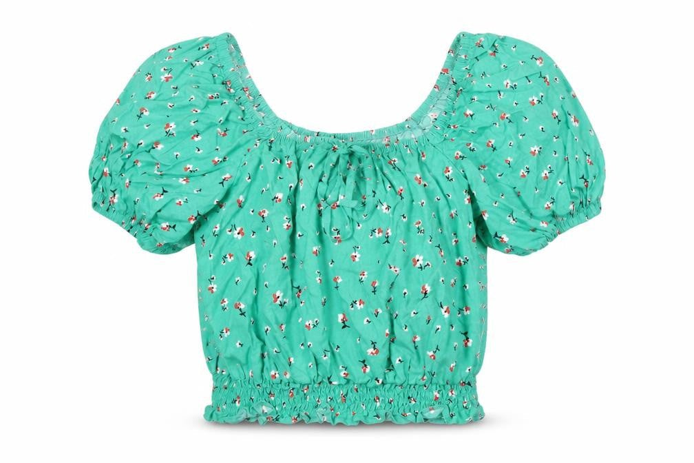 Matalan Womens Green Floral Viscose Cropped Blouse Size 8 Round Neck