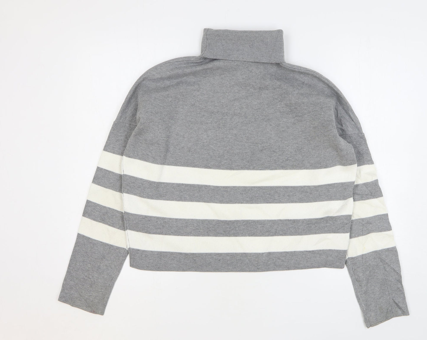 New Look Womens Grey Roll Neck Striped Viscose Pullover Jumper Size M