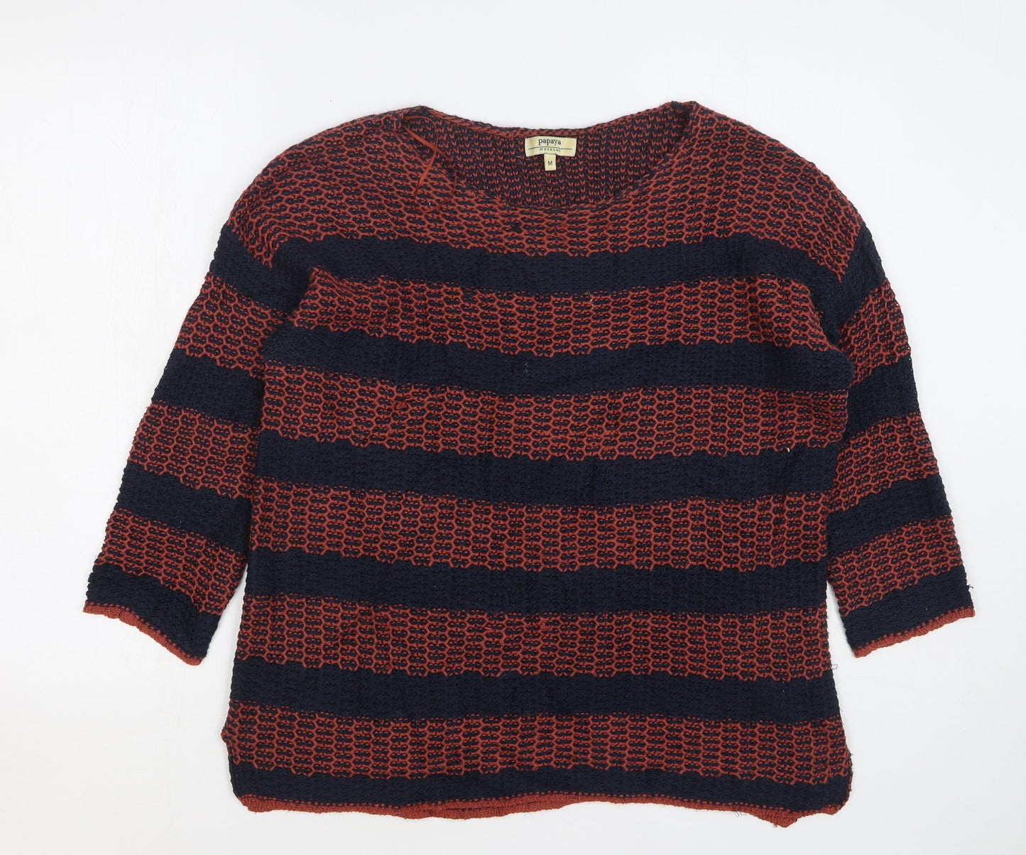 Papaya Womens Brown Round Neck Striped Acrylic Pullover Jumper Size M