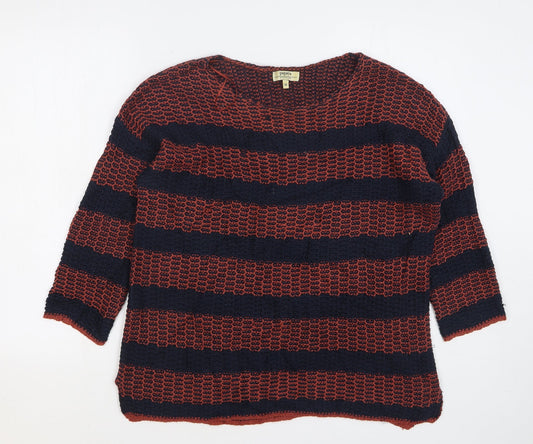 Papaya Womens Brown Round Neck Striped Acrylic Pullover Jumper Size M