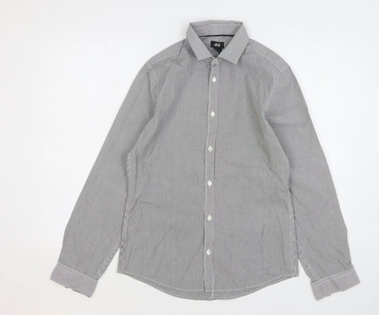 H&M Mens Green Striped Cotton Button-Up Size S Collared Button