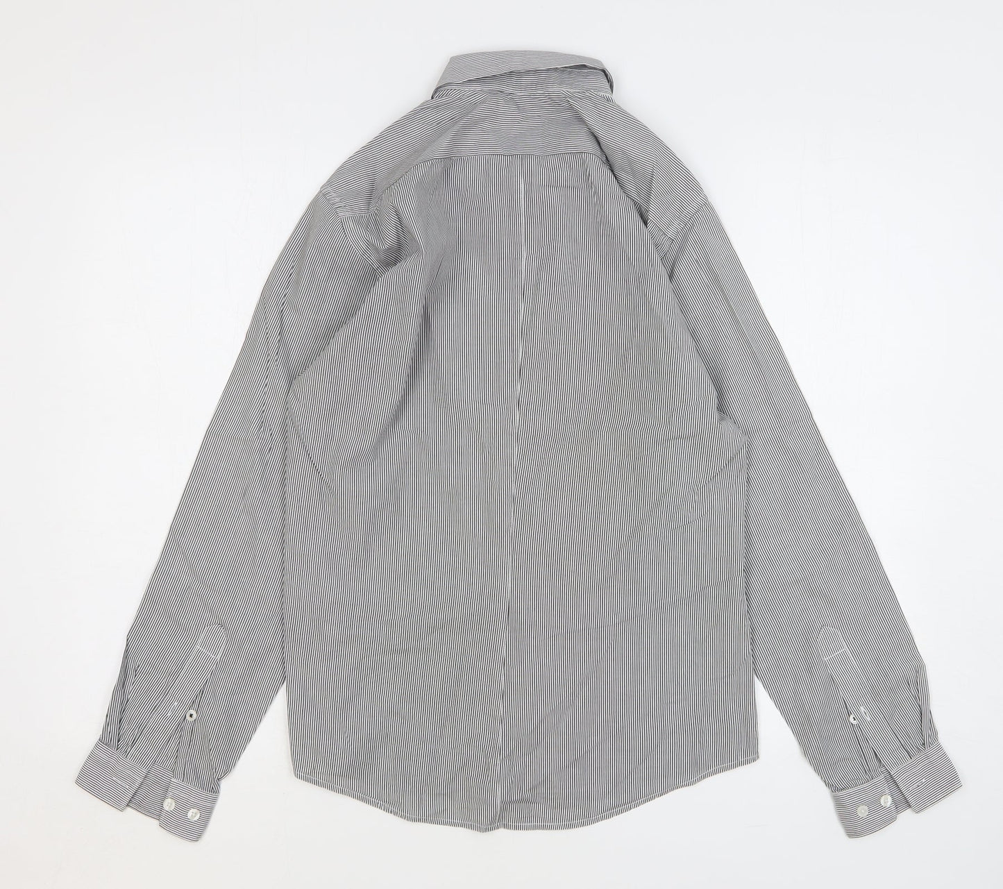 H&M Mens Green Striped Cotton Button-Up Size S Collared Button