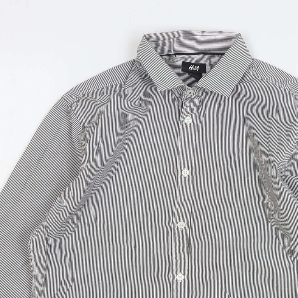H&M Mens Green Striped Cotton Button-Up Size S Collared Button