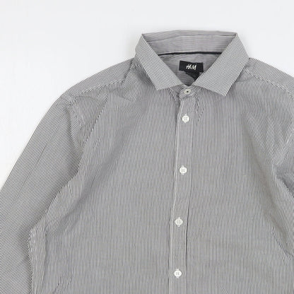 H&M Mens Green Striped Cotton Button-Up Size S Collared Button