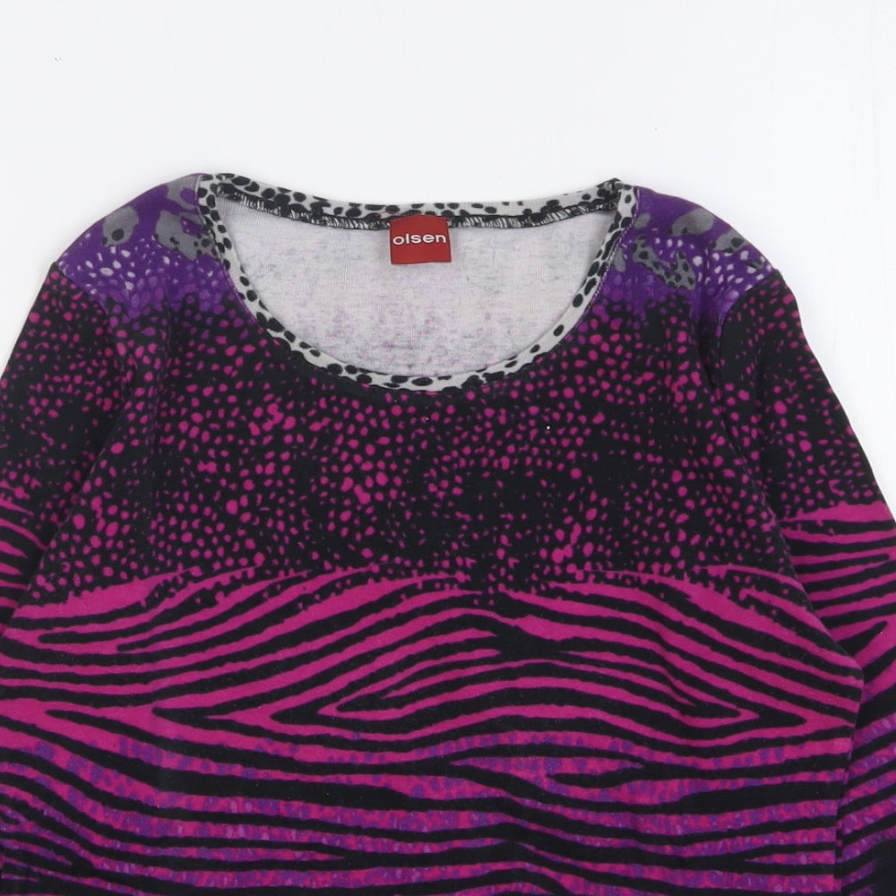Olsen Womens Multicoloured Animal Print Cotton Basic T-Shirt Size 8 Round Neck
