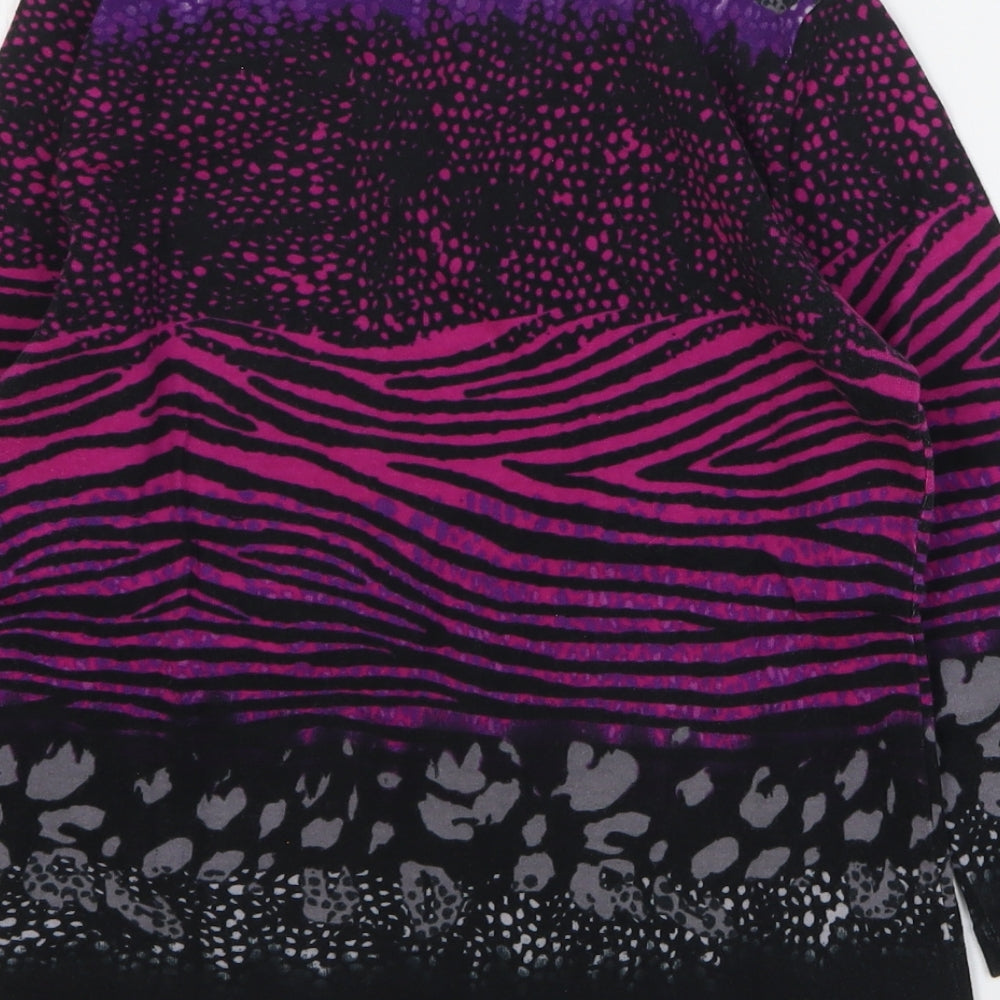 Olsen Womens Multicoloured Animal Print Cotton Basic T-Shirt Size 8 Round Neck
